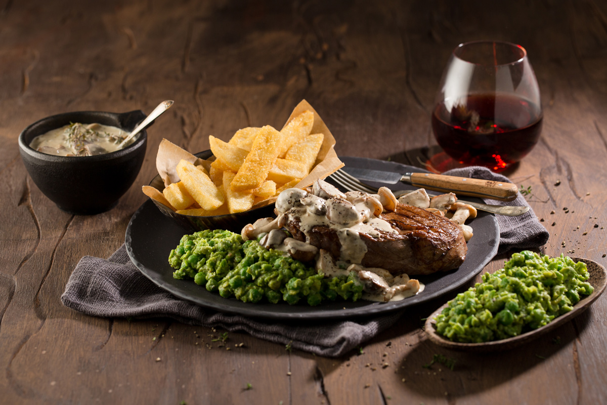 Rib Eye Steak With Mushroom & Brandy Sauce