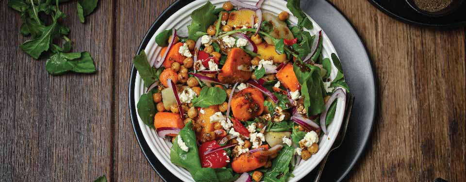 Winter Roasted Chickpeas And Veg Salad With  Balsamic And Mustard Reduction