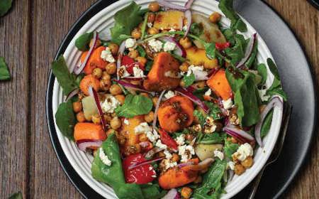 Winter Roasted Chickpeas And Veg Salad With  Balsamic And Mustard Reduction