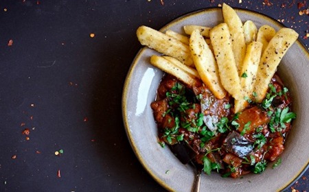 Aubergine Moussaka & Chips