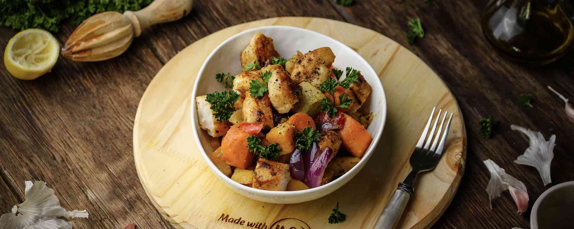 Spiced Fish & Roast Veg Salad