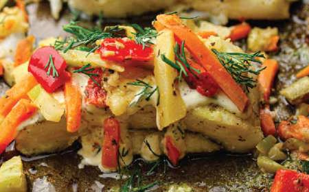 Baked Fish With Stir Fry Veg And A Dill Sauce