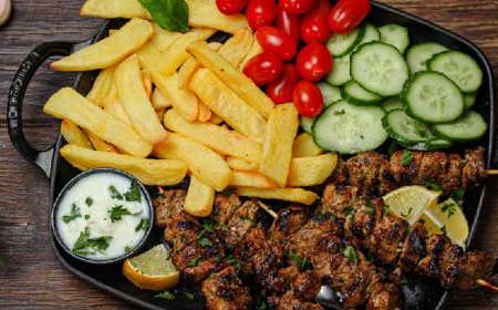 Lamb Shish Kebabs With Oven Chips