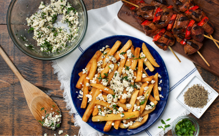 Feta Fries With Lamb Skewers