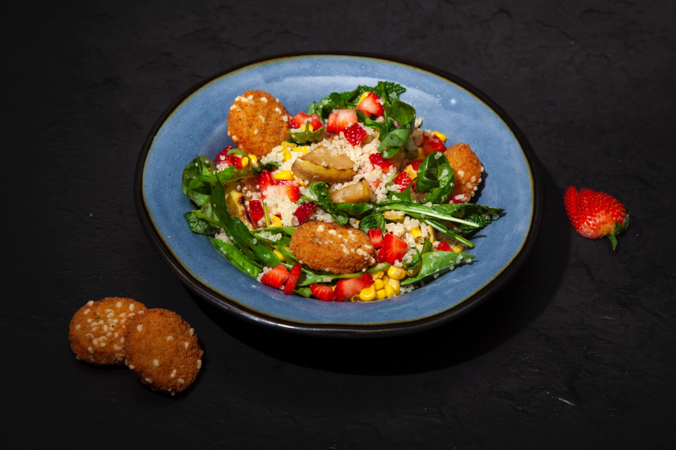 Deep Fried Camembert Salad With Pear And Strawberry